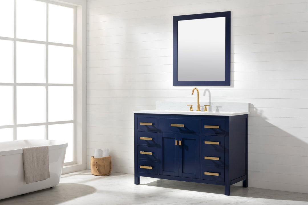 Valentino 48" Single Sink Vanity with White Quartz Top - Design Element Bath Kitchen - Bathroom Vanity - Navy with Satin Gold Hardware