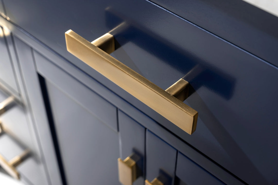 Valentino 48" Single Sink Vanity with White Quartz Top - Design Element Bath Kitchen - Bathroom Vanity - Navy with Satin Gold Hardware