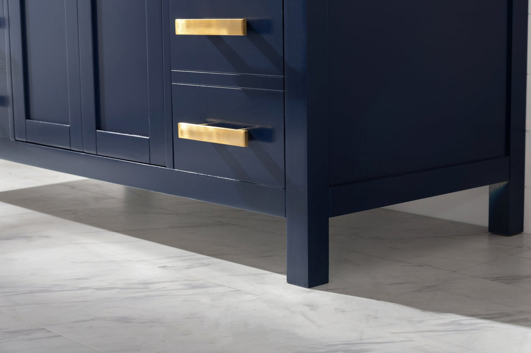 Valentino 48" Single Sink Vanity with White Quartz Top - Design Element Bath Kitchen - Bathroom Vanity - Navy with Satin Gold Hardware