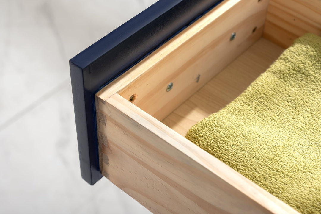 Valentino 48" Single Sink Vanity with White Quartz Top - Design Element Bath Kitchen - Bathroom Vanity - Navy with Satin Gold Hardware