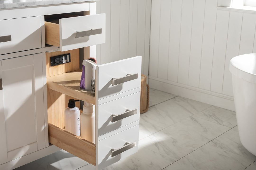 Valentino 48" Single Sink Vanity with White Quartz Top - Design Element Bath Kitchen - Bathroom Vanity - Navy with Satin Gold Hardware