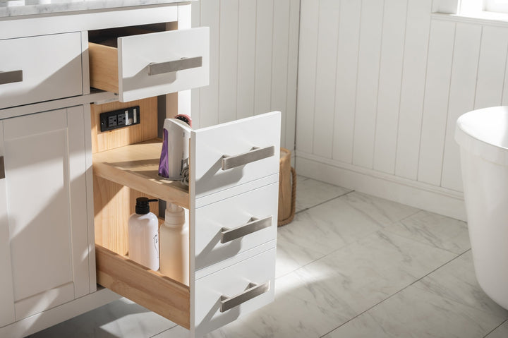 Valentino 48" Single Sink Vanity with White Quartz Top - Design Element Bath Kitchen - Bathroom Vanity - Navy with Satin Gold Hardware