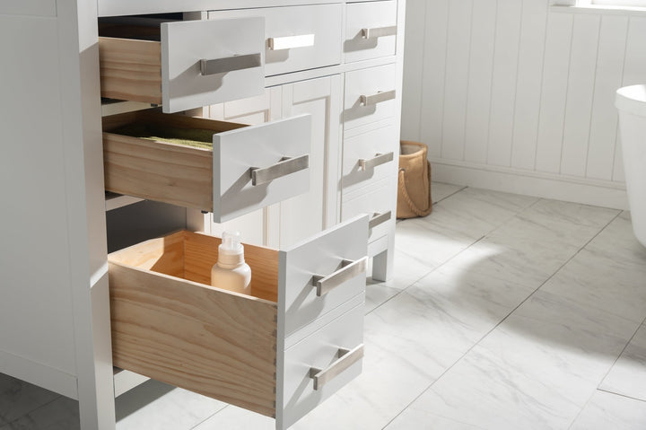 Valentino 48" Single Sink Vanity with White Quartz Top - Design Element Bath Kitchen - Bathroom Vanity - Navy with Satin Gold Hardware