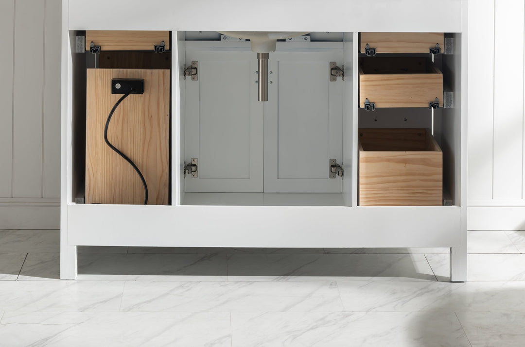 Valentino 48" Single Sink Vanity with White Quartz Top - Design Element Bath Kitchen - Bathroom Vanity - Navy with Satin Gold Hardware