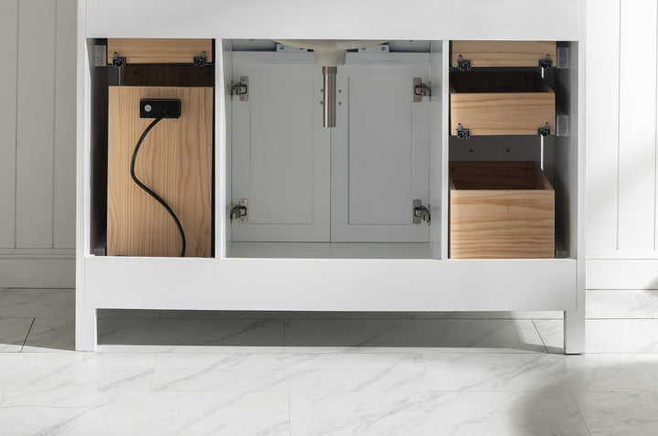 Valentino 48" Single Sink Vanity with White Quartz Top - Design Element Bath Kitchen - Bathroom Vanity - Navy with Satin Gold Hardware