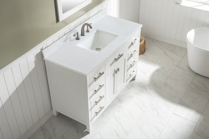 Valentino 48" Single Sink Vanity with White Quartz Top - Design Element Bath Kitchen - Bathroom Vanity - Navy with Satin Gold Hardware