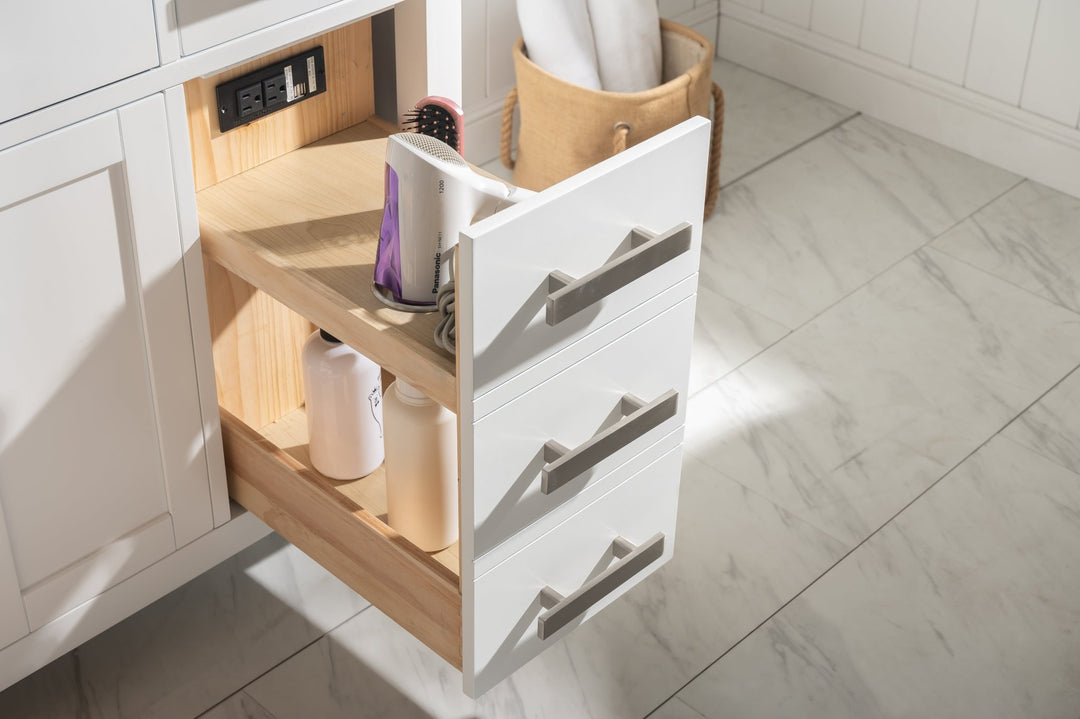 Valentino 48" Single Sink Vanity with White Quartz Top - Design Element Bath Kitchen - Bathroom Vanity - Navy with Satin Gold Hardware