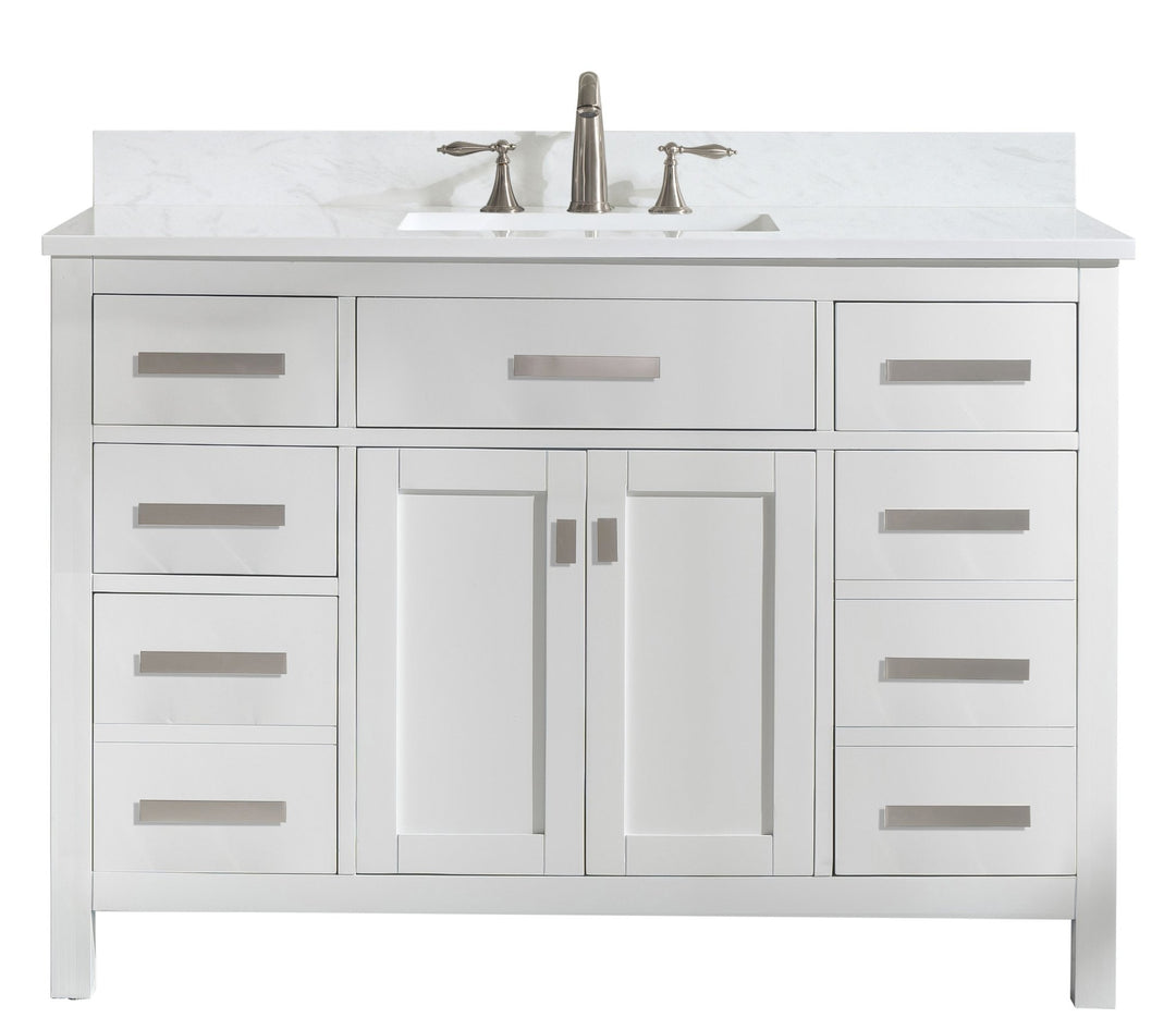 Valentino 48" Single Sink Vanity with White Quartz Top - Design Element Bath Kitchen - Bathroom Vanity - Navy with Satin Gold Hardware