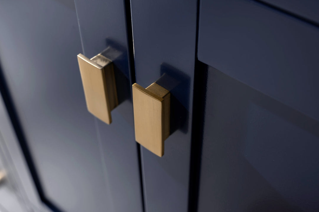 Valentino 60" Double Sink Vanity with White Quartz Top - Design Element Bath Kitchen - Bathroom Vanity - Navy with Satin Gold Hardware