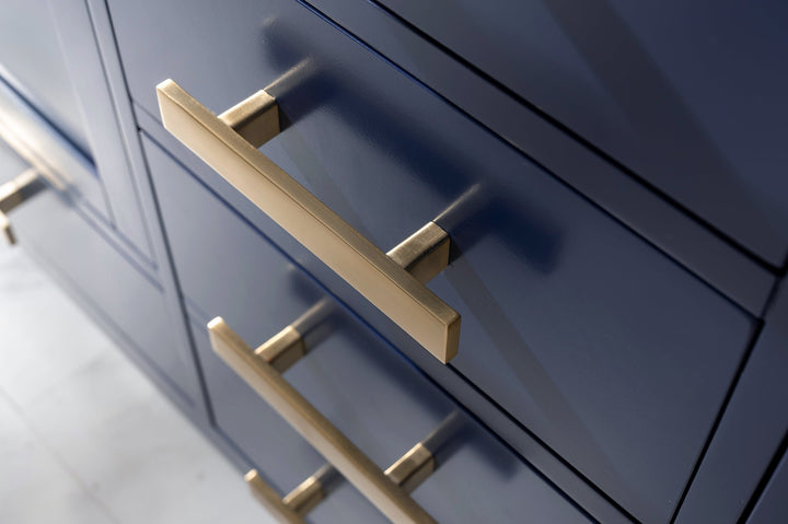 Valentino 60" Double Sink Vanity with White Quartz Top - Design Element Bath Kitchen - Bathroom Vanity - Navy with Satin Gold Hardware