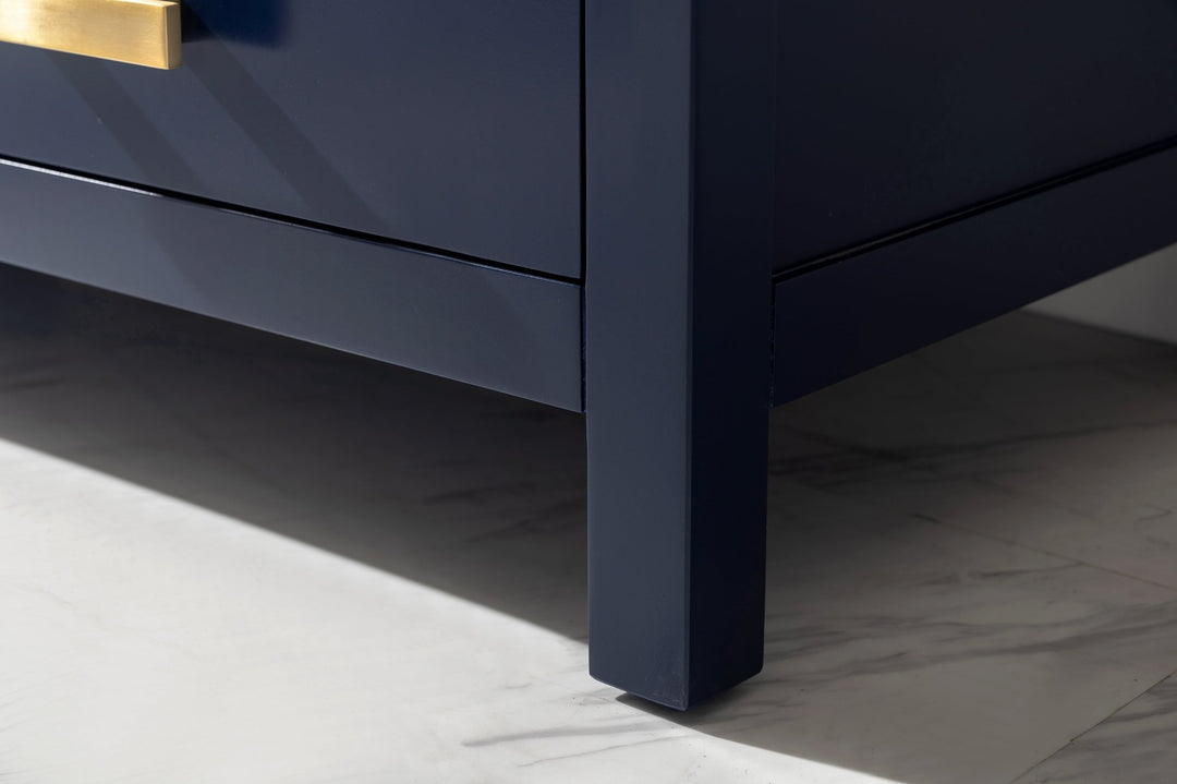 Valentino 60" Double Sink Vanity with White Quartz Top - Design Element Bath Kitchen - Bathroom Vanity - Navy with Satin Gold Hardware