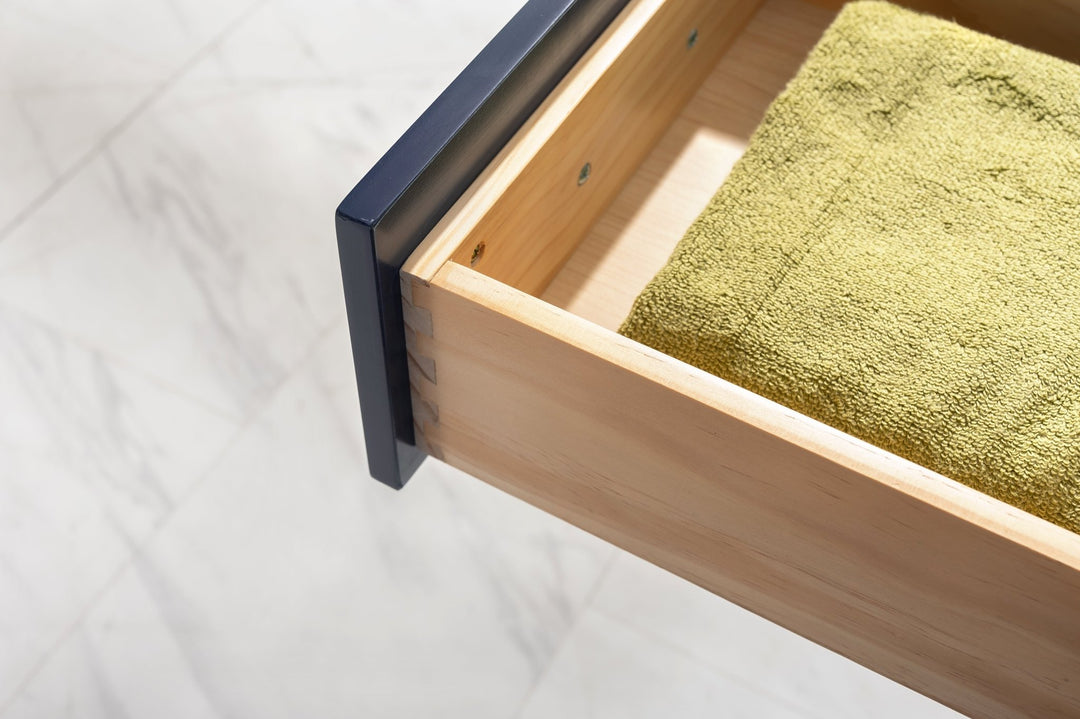 Valentino 60" Double Sink Vanity with White Quartz Top - Design Element Bath Kitchen - Bathroom Vanity - Navy with Satin Gold Hardware