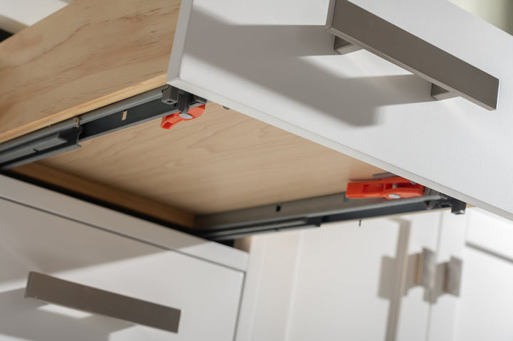 Valentino 60" Double Sink Vanity with White Quartz Top - Design Element Bath Kitchen - Bathroom Vanity - Navy with Satin Gold Hardware