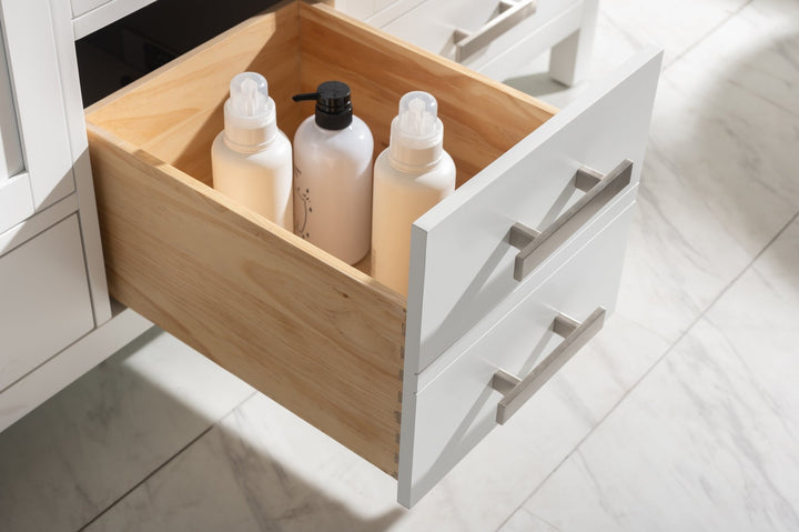 Valentino 60" Double Sink Vanity with White Quartz Top - Design Element Bath Kitchen - Bathroom Vanity - Navy with Satin Gold Hardware