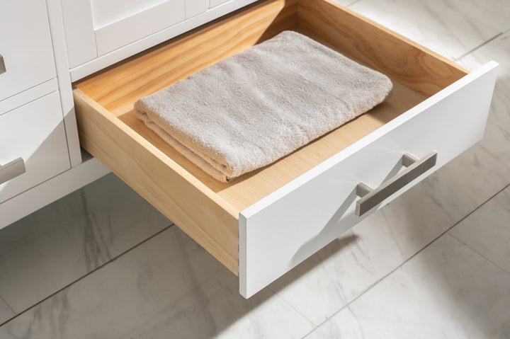 Valentino 60" Double Sink Vanity with White Quartz Top - Design Element Bath Kitchen - Bathroom Vanity - Navy with Satin Gold Hardware