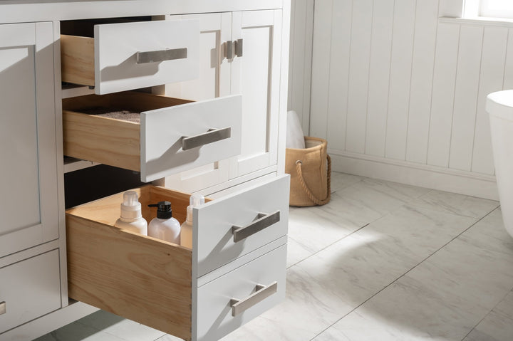 Valentino 60" Double Sink Vanity with White Quartz Top - Design Element Bath Kitchen - Bathroom Vanity - Navy with Satin Gold Hardware