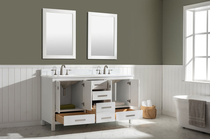 Valentino 60" Double Sink Vanity with White Quartz Top - Design Element Bath Kitchen - Bathroom Vanity - Navy with Satin Gold Hardware