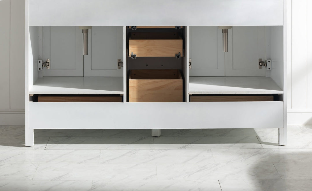 Valentino 60" Double Sink Vanity with White Quartz Top - Design Element Bath Kitchen - Bathroom Vanity - Navy with Satin Gold Hardware