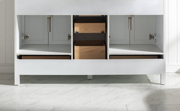 Valentino 60" Double Sink Vanity with White Quartz Top - Design Element Bath Kitchen - Bathroom Vanity - Navy with Satin Gold Hardware