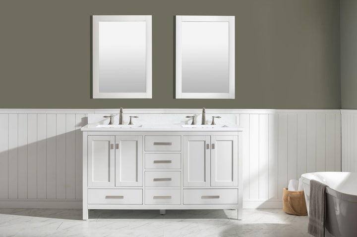 Valentino 60" Double Sink Vanity with White Quartz Top - Design Element Bath Kitchen - Bathroom Vanity - Navy with Satin Gold Hardware