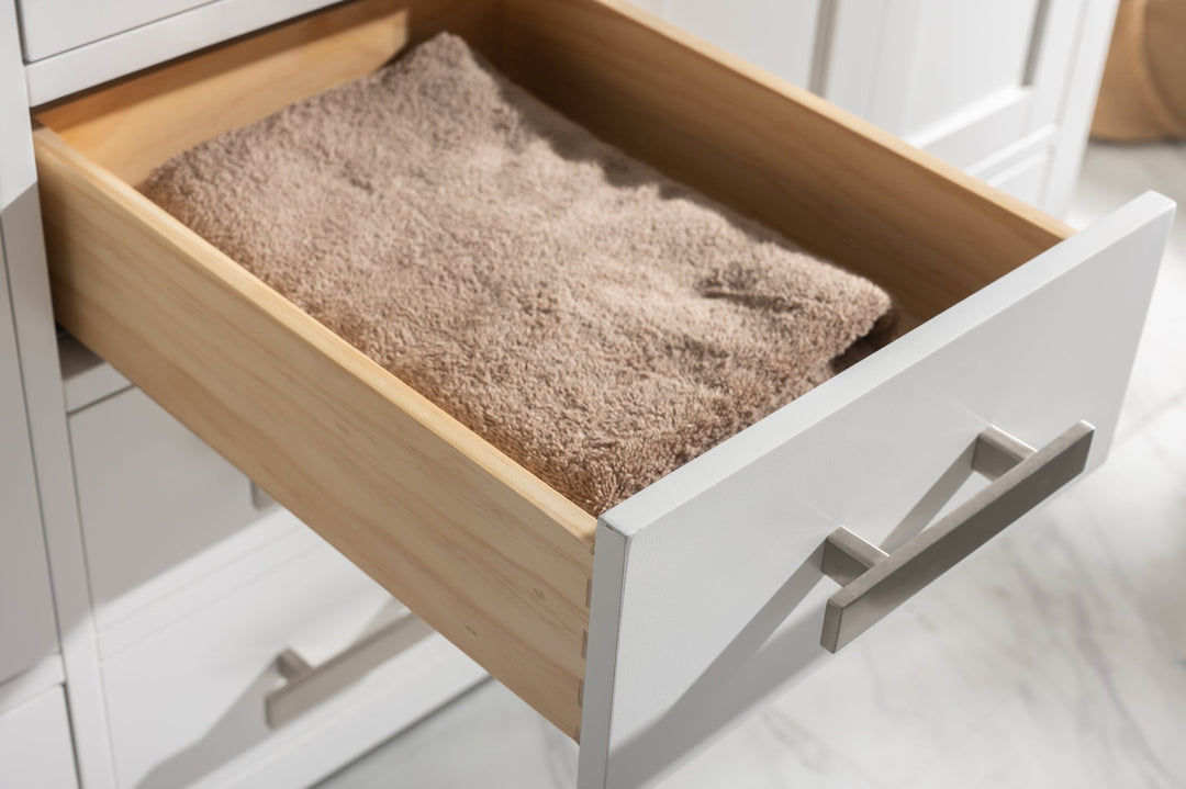 Valentino 60" Double Sink Vanity with White Quartz Top - Design Element Bath Kitchen - Bathroom Vanity - Navy with Satin Gold Hardware