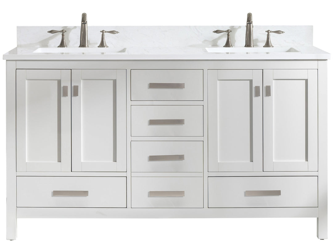 Valentino 60" Double Sink Vanity with White Quartz Top - Design Element Bath Kitchen - Bathroom Vanity - Navy with Satin Gold Hardware