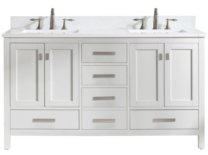 Valentino 60" Double Sink Vanity with White Quartz Top - Design Element Bath Kitchen - Bathroom Vanity - Navy with Satin Gold Hardware