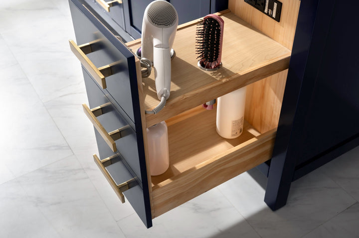 Valentino 84" Double Sink Vanity with White Quartz Top - Design Element Bath Kitchen - Bathroom Vanity - Navy with Satin Gold Hardware