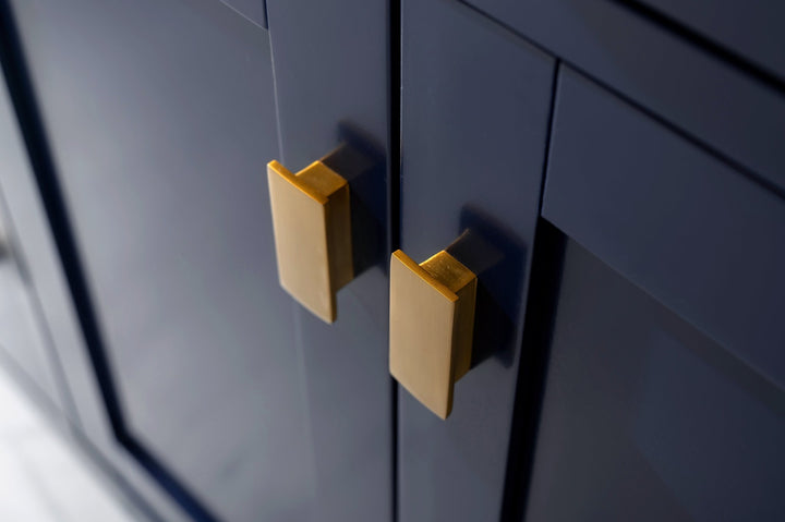 Valentino 84" Double Sink Vanity with White Quartz Top - Design Element Bath Kitchen - Bathroom Vanity - Navy with Satin Gold Hardware