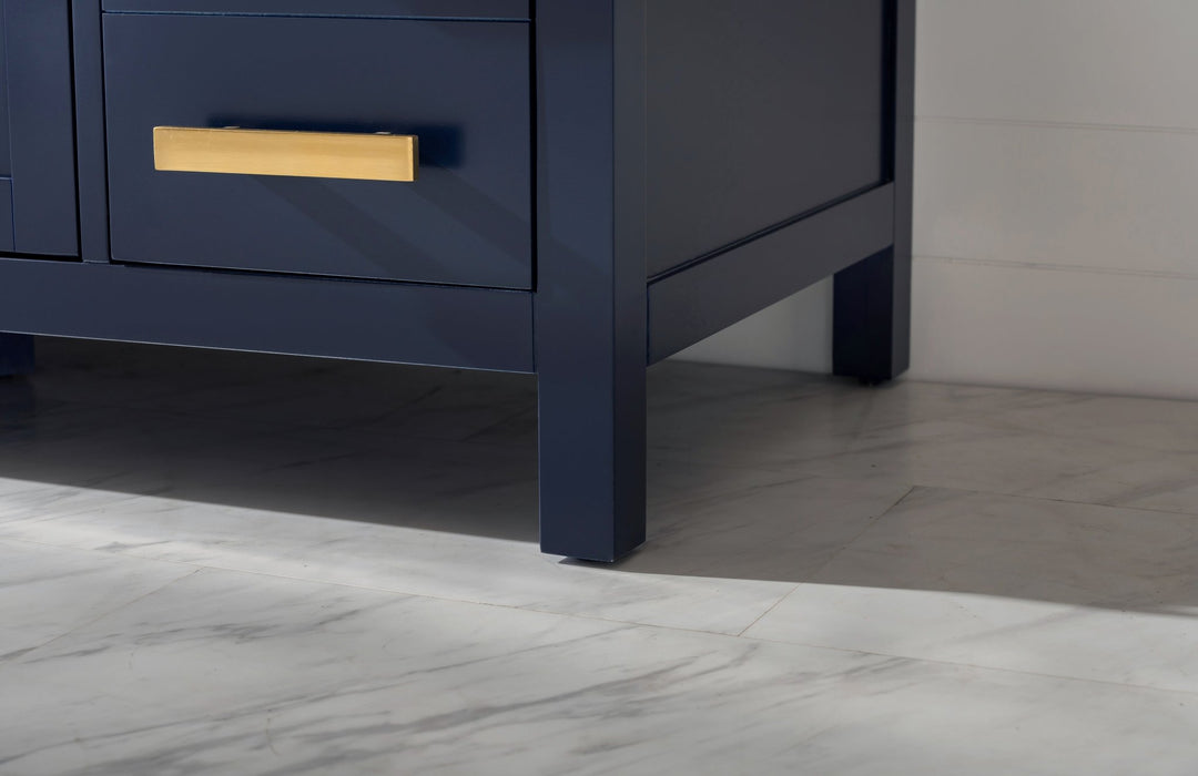 Valentino 84" Double Sink Vanity with White Quartz Top - Design Element Bath Kitchen - Bathroom Vanity - Navy with Satin Gold Hardware