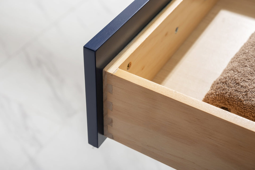 Valentino 84" Double Sink Vanity with White Quartz Top - Design Element Bath Kitchen - Bathroom Vanity - Navy with Satin Gold Hardware