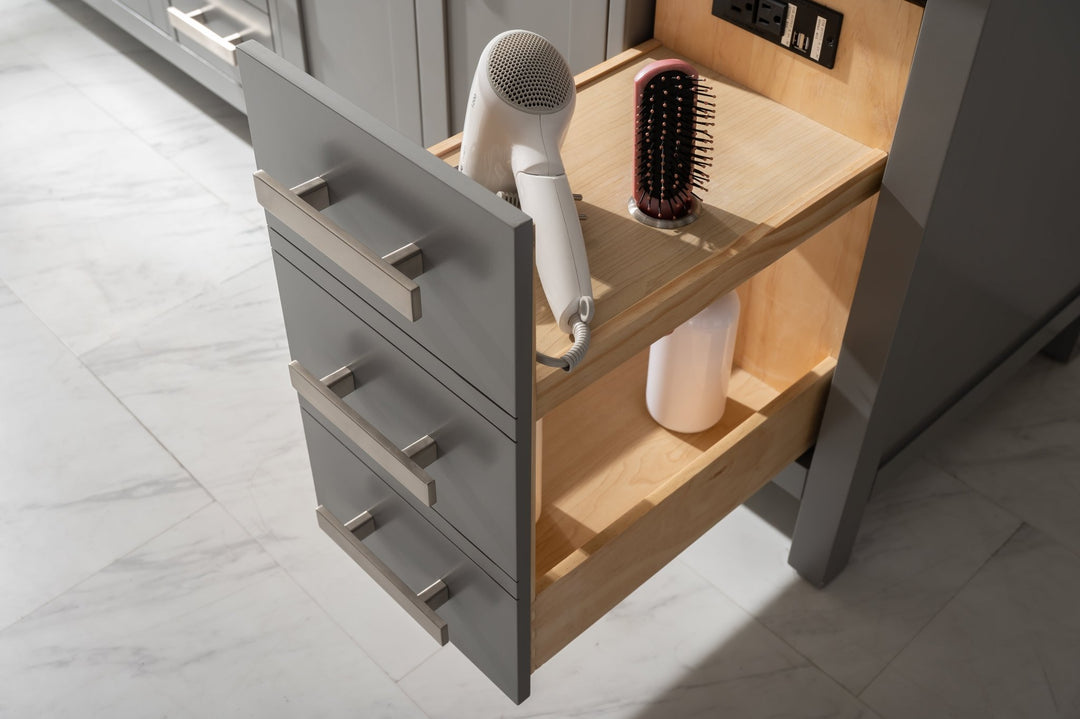 Valentino 84" Double Sink Vanity with White Quartz Top - Design Element Bath Kitchen - Bathroom Vanity - Navy with Satin Gold Hardware