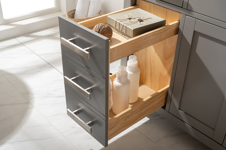 Valentino 84" Double Sink Vanity with White Quartz Top - Design Element Bath Kitchen - Bathroom Vanity - Navy with Satin Gold Hardware