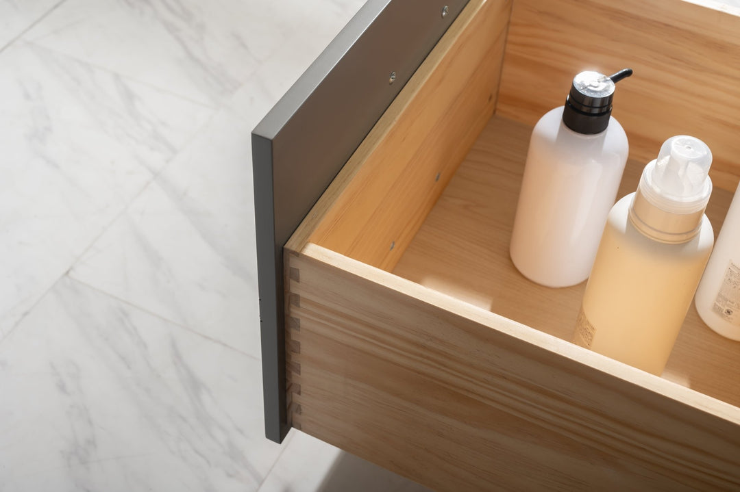 Valentino 84" Double Sink Vanity with White Quartz Top - Design Element Bath Kitchen - Bathroom Vanity - Navy with Satin Gold Hardware