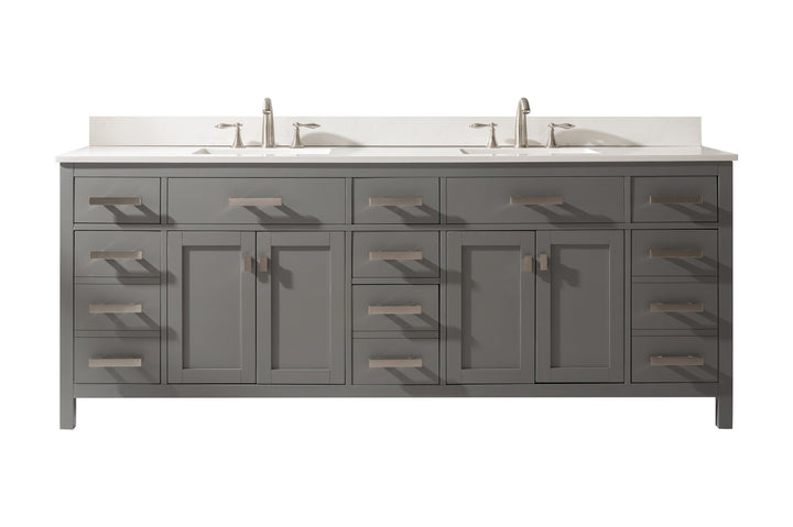 Valentino 84" Double Sink Vanity with White Quartz Top - Design Element Bath Kitchen - Bathroom Vanity - Navy with Satin Gold Hardware
