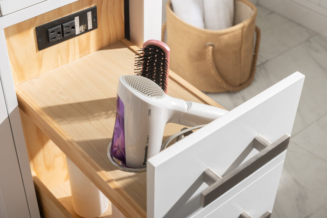 Valentino 84" Double Sink Vanity with White Quartz Top - Design Element Bath Kitchen - Bathroom Vanity - Navy with Satin Gold Hardware