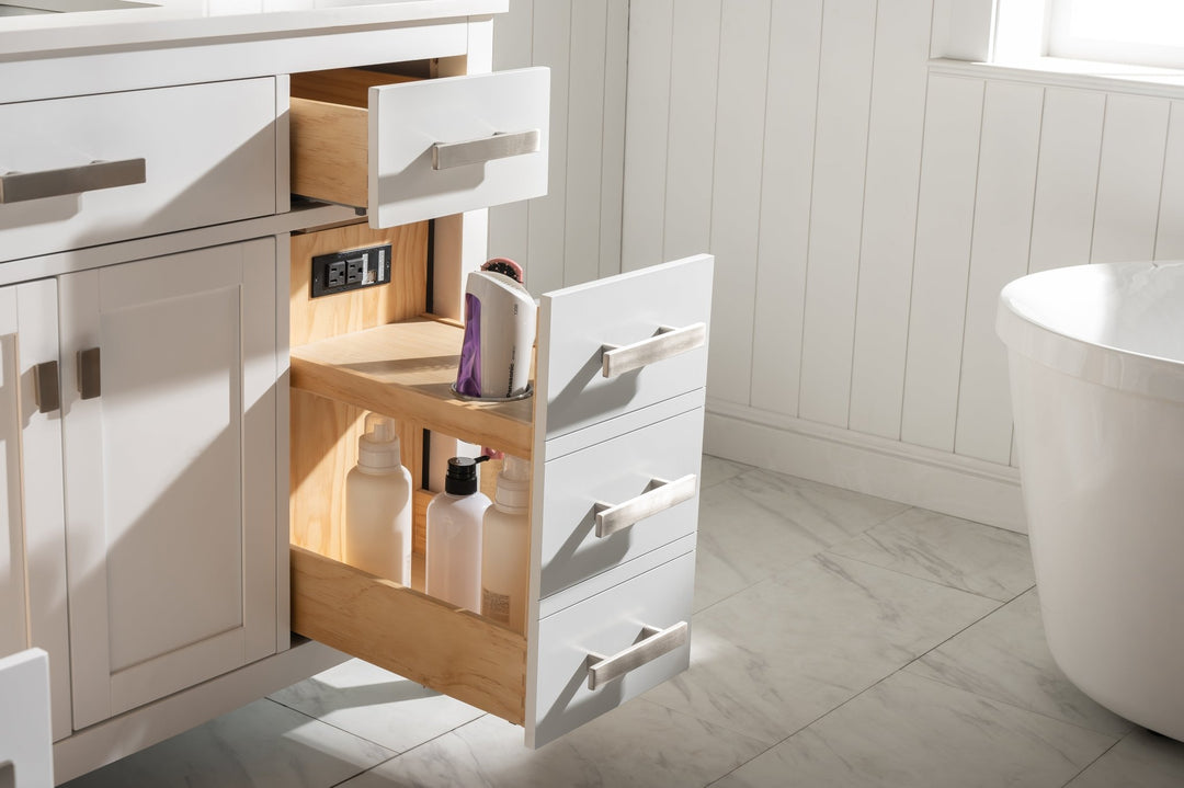 Valentino 84" Double Sink Vanity with White Quartz Top - Design Element Bath Kitchen - Bathroom Vanity - Navy with Satin Gold Hardware