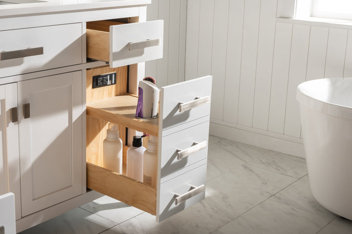 Valentino 84" Double Sink Vanity with White Quartz Top - Design Element Bath Kitchen - Bathroom Vanity - Navy with Satin Gold Hardware