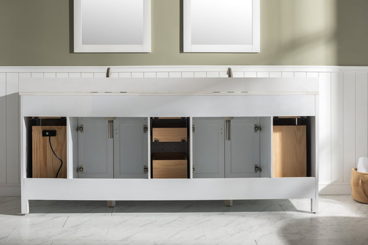 Valentino 84" Double Sink Vanity with White Quartz Top - Design Element Bath Kitchen - Bathroom Vanity - Navy with Satin Gold Hardware