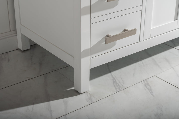 Valentino 84" Double Sink Vanity with White Quartz Top - Design Element Bath Kitchen - Bathroom Vanity - Navy with Satin Gold Hardware