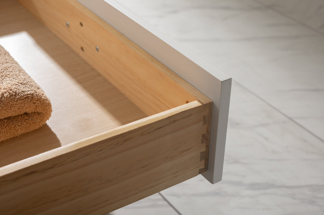 Valentino 84" Double Sink Vanity with White Quartz Top - Design Element Bath Kitchen - Bathroom Vanity - Navy with Satin Gold Hardware