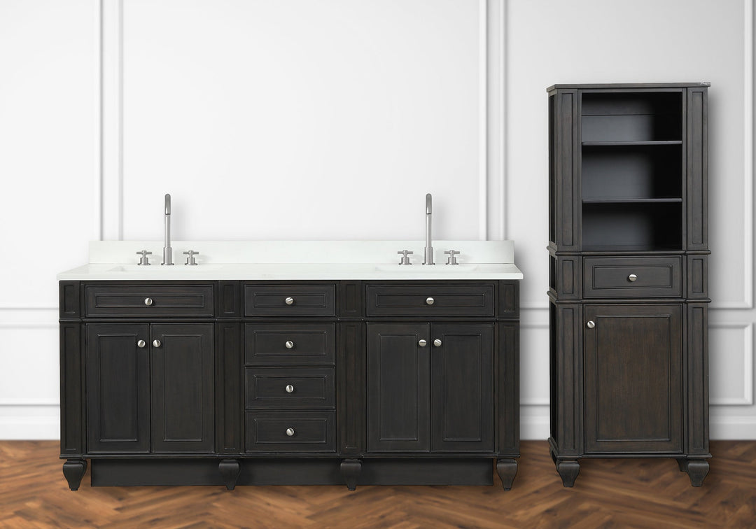 Winston 72" Double Sink Vanity with White Quartz Top - Design Element Bath Kitchen - Bathroom Vanity - Brown