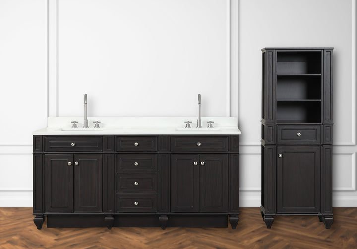 Winston 72" Double Sink Vanity with White Quartz Top - Design Element Bath Kitchen - Bathroom Vanity - Espresso