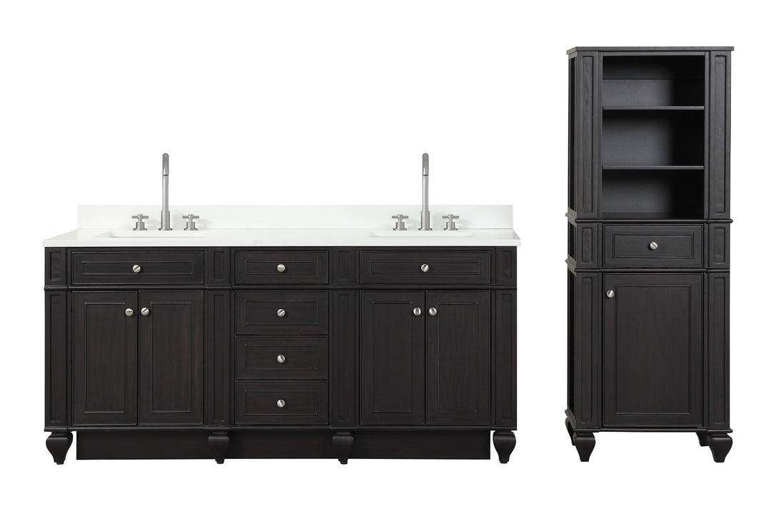 Winston 72" Double Sink Vanity with White Quartz Top - Design Element Bath Kitchen - Bathroom Vanity - Warm White