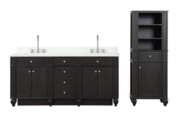Winston 72" Double Sink Vanity with White Quartz Top - Design Element Bath Kitchen - Bathroom Vanity - Warm White