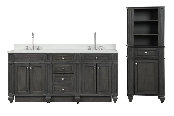 Winston 72" Double Sink Vanity with White Quartz Top - Design Element Bath Kitchen - Bathroom Vanity - Warm White