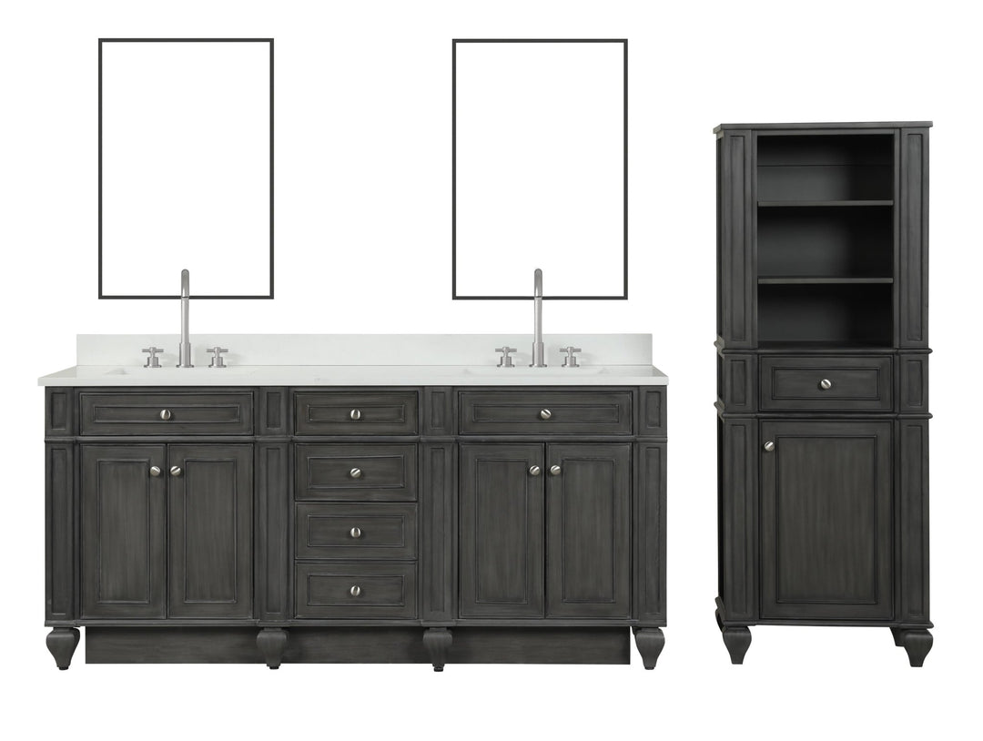 Winston 72" Double Sink Vanity with White Quartz Top - Design Element Bath Kitchen - Bathroom Vanity - Warm White