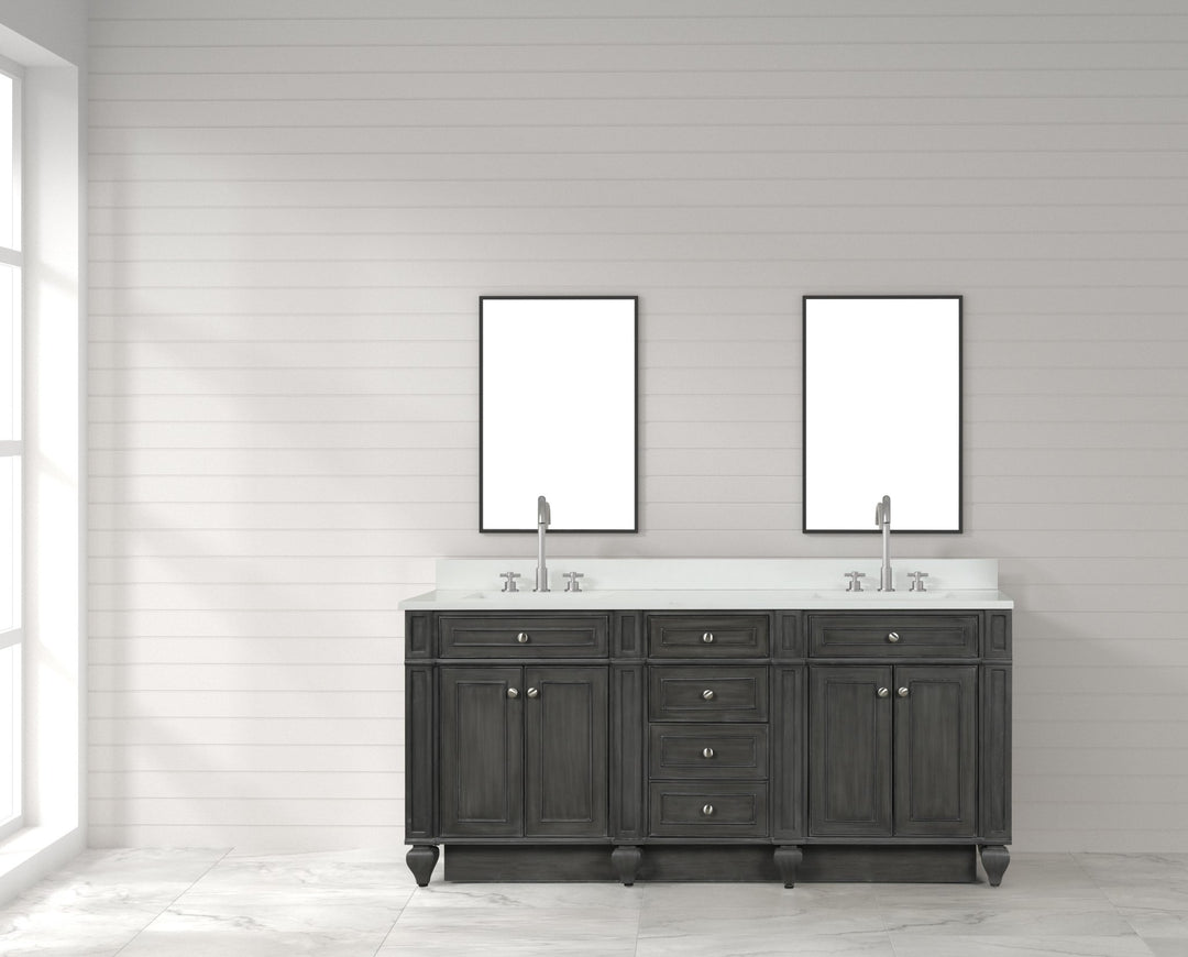 Winston 72" Double Sink Vanity with White Quartz Top - Design Element Bath Kitchen - Bathroom Vanity - Charcoal Gray