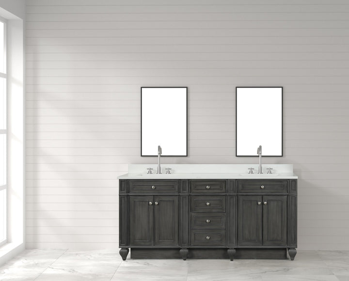 Winston 72" Double Sink Vanity with White Quartz Top - Design Element Bath Kitchen - Bathroom Vanity - Charcoal Gray