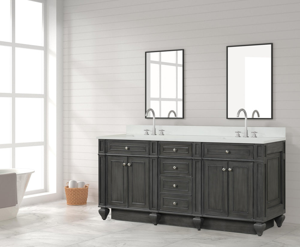 Winston 72" Double Sink Vanity with White Quartz Top - Design Element Bath Kitchen - Bathroom Vanity - Warm White